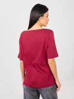 Bordowy t-shirt basic z bawełny RUE PARIS 