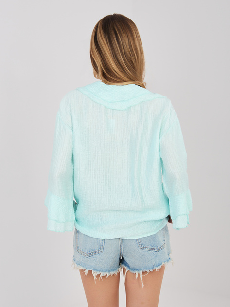 Miętowa letnia koszula z żabotem