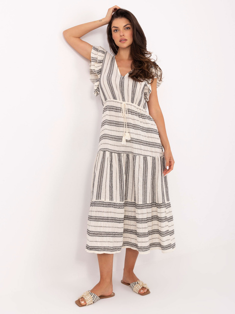 Ecru-czarna boho sukienka w paski OCH BELLA