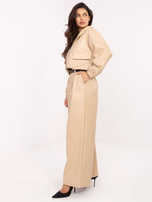 Beżowe szerokie spodnie z ekoskóry RUE PARIS 