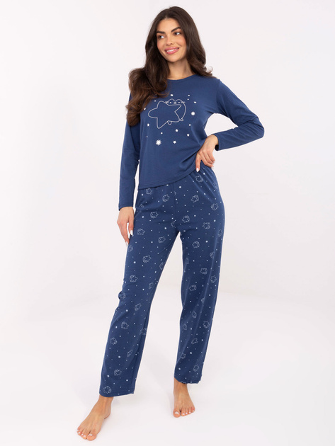 Ciemnoniebieska bawełniana piżama w gwiazdki