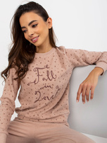 Großhandel Beige warme Pyjama mit Hose und Sweatshirt.