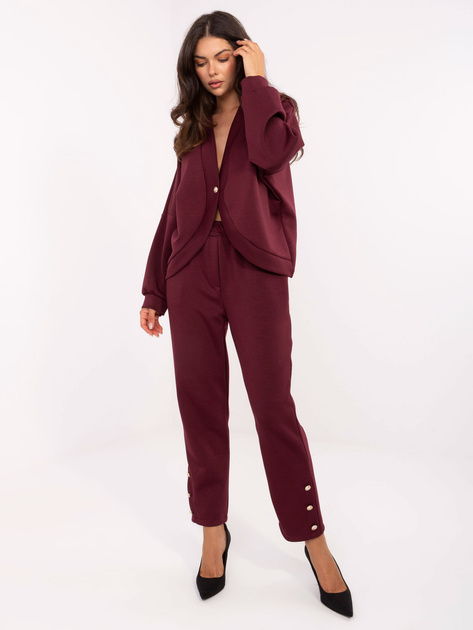 Burgundowy casualowy komplet ze spodniami RUE PARIS