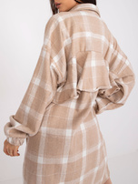 Beżowo-biała długa koszula w kratę Suzanne