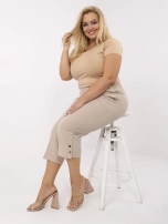 Beżowe spodnie 3/4 plus size z gumką w pasie