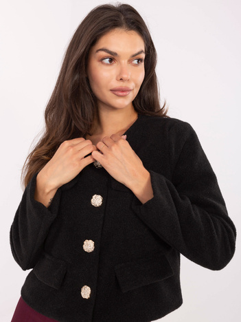 Czarny krótki żakiet z imitacją kieszeni RUE PARIS