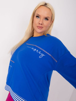 Hurt Kobaltowa damska bluzka plus size z napisami