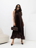 Czekoladowa midi sukienka z dekoltem halter RUE PARIS 