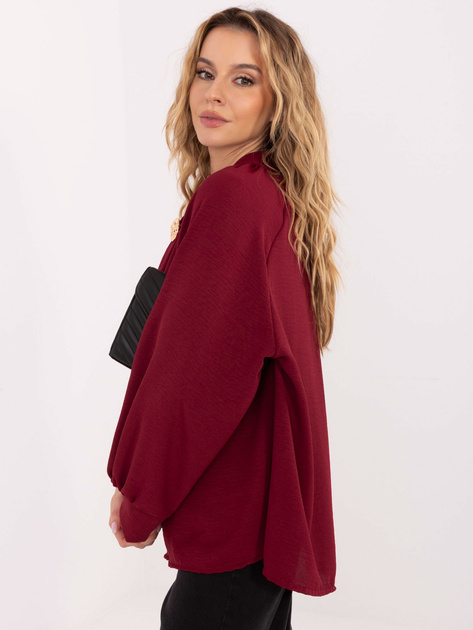 Bordowa elegancka bluzka z bufiastymi rękawami