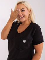 Didmeninė Juoda bluzonė plus size su apvaliu iškirpimu