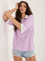 Liliowa prążkowana bluzka z rękawem 3/4