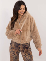 Hurt Beżowa krótka kurtka futrzana z wiskozy