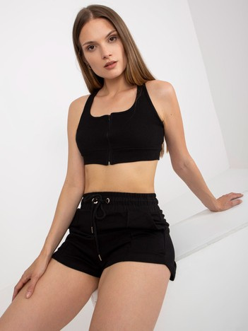 Czarny bawełniany crop top basic w prążki RUE PARIS