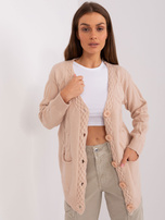 Hurt Beżowy damski sweter rozpinany z bawełną 