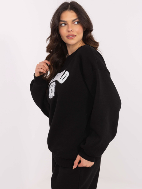 Hurt Czarna damska bluza bez kaptura z haftem