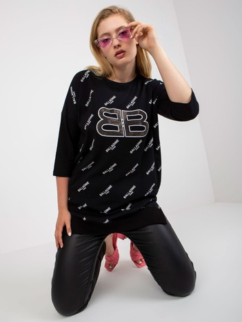 Czarna długa bluzka plus size z aplikacją z dżetów