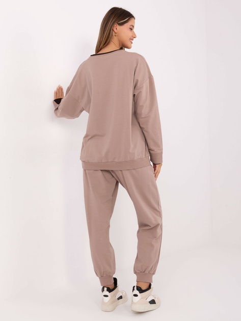 Ciemnobeżowy damski komplet z bluzą bez kaptura