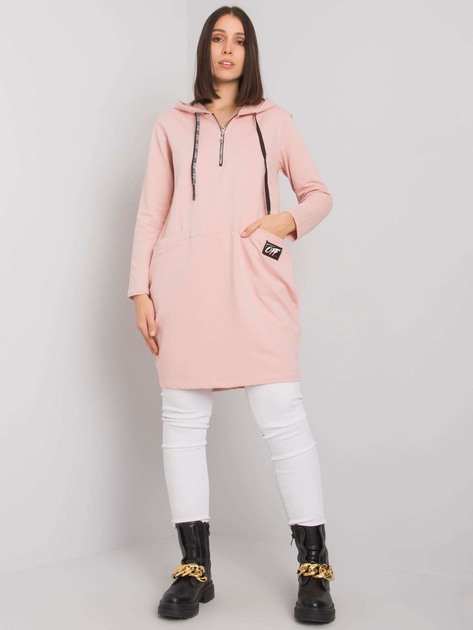 Brudnoróżowa bawełniana tunika plus size z kapturem Kierra