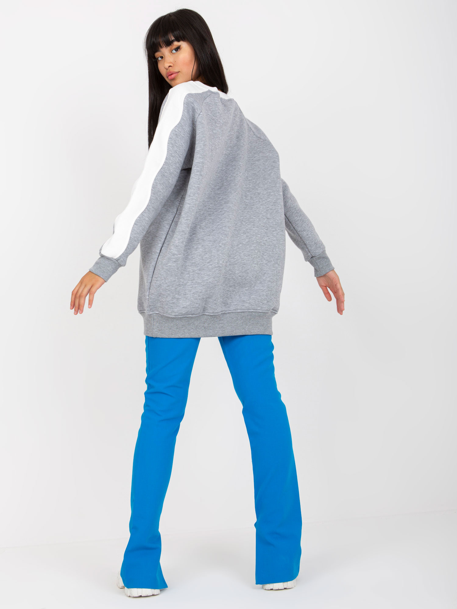 Szaro-biała dresowa bluza basic bez kaptura RUE PARIS