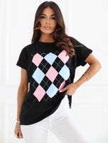 Czarna bawełniana bluzka w romby 