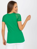 Hurt Ciemnozielona prążkowana bluzka z koronką RUE PARIS  