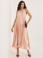 Brzoskwiniowa elegancka sukienka bez rękawów RUE PARIS