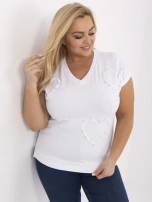 Biała casualowa bluzka plus size z dekoltem V