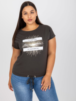 Khaki bawełniany t-shirt plus size z nadrukiem 
