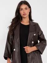 Czekoladowa dwurzędowa marynarka z ekoskóry RUE PARIS 