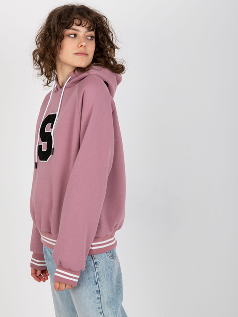 Hurt Brudnoróżowa dresowa bluza z kapturem i naszywką