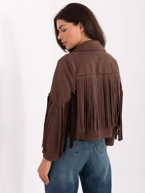 Brązowa zamszowa kurtka z frędzlami RUE PARIS