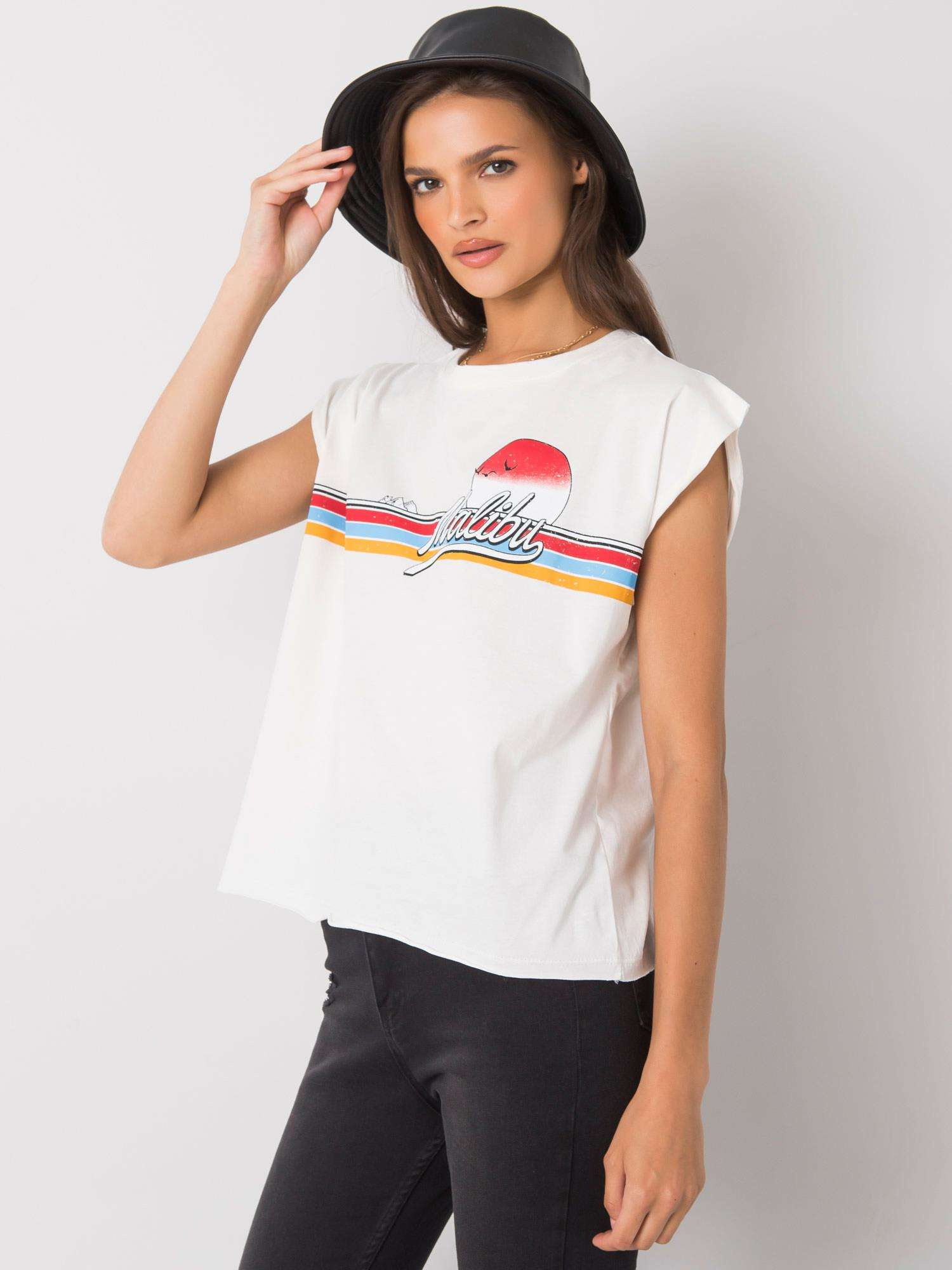 Ecru t-shirt z nadrukiem Malibu