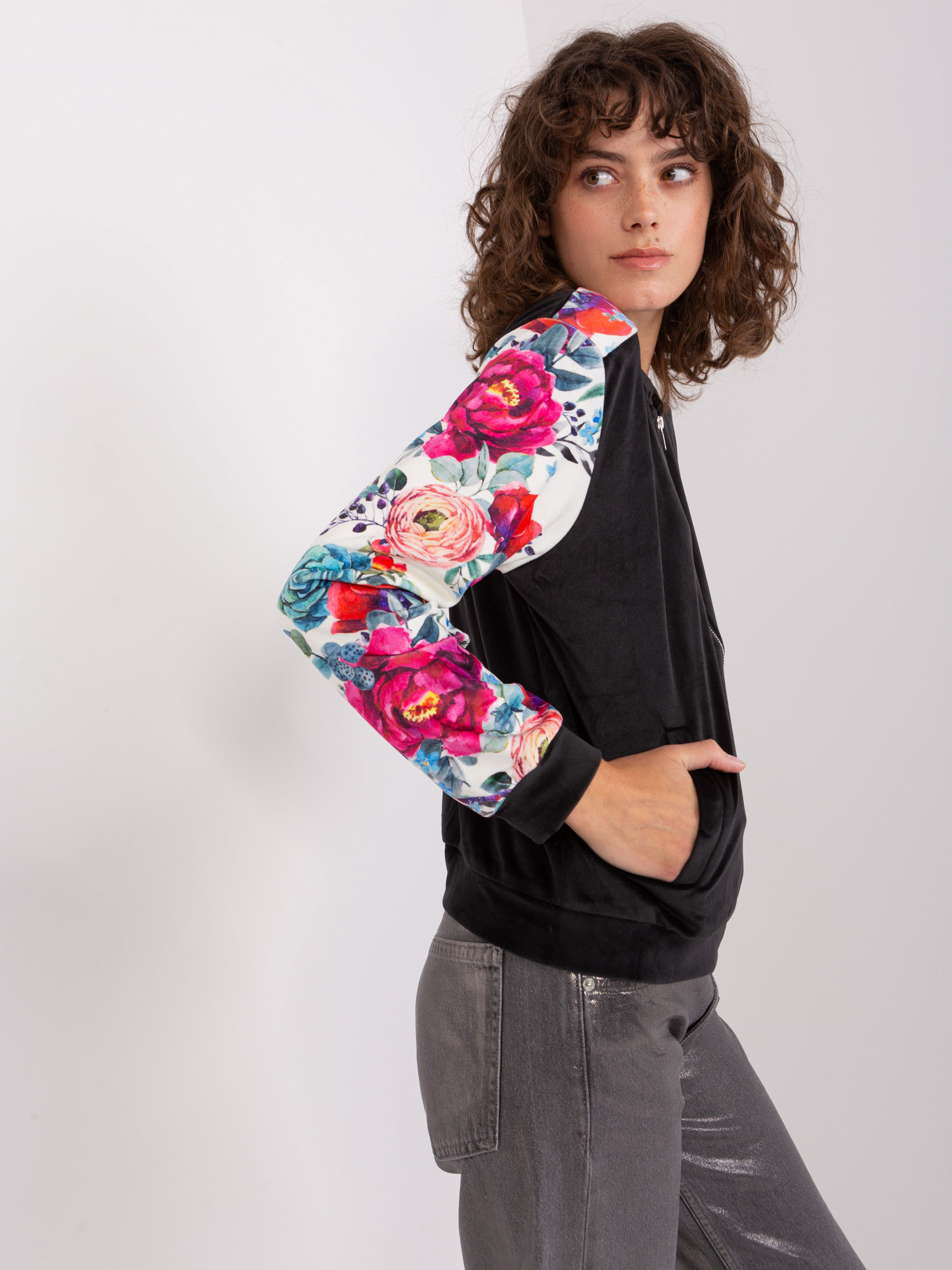 Czarna-ecru damska bluza na suwak RUE PARIS