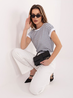 Biało-granatowy damski t-shirt z okrągłym dekoltem