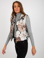 Hurtownia Beżowa pikowana kamizelka damska w kwiaty