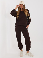 Czekoladowy dresowy komplet z bluzą oversize RUE PARIS 