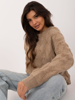 Hurt Ciemnobeżowy sweter oversize z okrągłym dekoltem