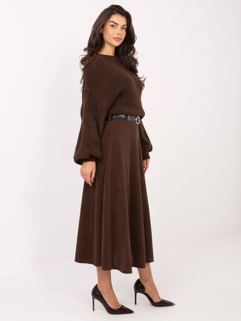 Brązowa rozkloszowana spódnica z paskiem RUE PARIS
