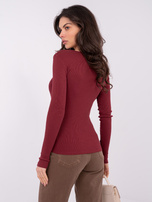 Bordowa dopasowana bluzka basic w prążek 