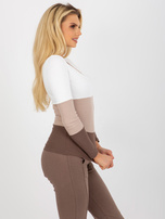 Hurt Biało-brązowa codzienna bluzka basic w prążek RUE PARIS 