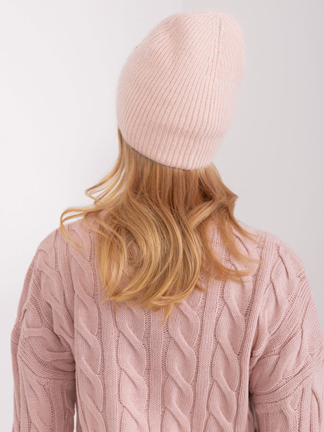 Hurt Brudnoróżowa czapka dzianinowa z cyrkoniami