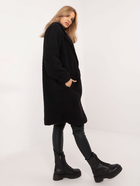 Hurt Czarny płaszcz teddy z zapięciem na guzik