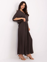 Ciemnobrązowe szerokie spodnie na lato Surie OCH BELLA 