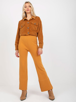 Hurt Ciemnożółte szerokie spodnie dzianinowe high waist 