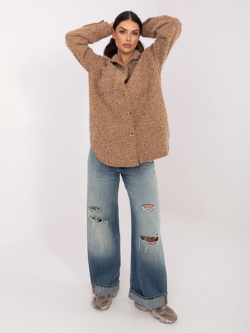 Camelowa koszulowa kurtka z kieszeniami RUE PARIS