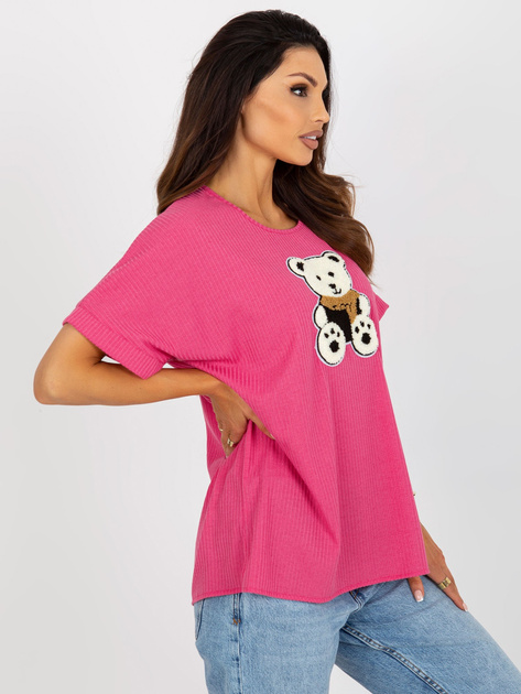 Hurtownia Fuksjowa bluzka oversize z misiem w prążek
