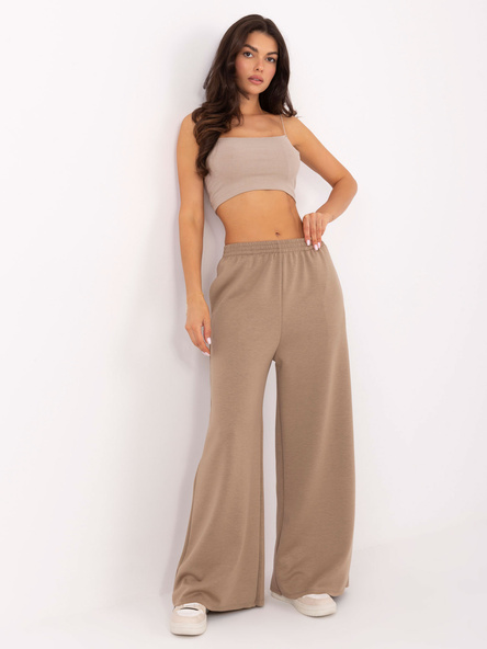 Ciemnobeżowe dresowe spodnie z szeroką nogawką