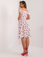 Hurt Biała trapezowa sukienka z bufiastymi rękawami