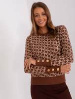 Hurt Brązowo-beżowy sweter damski klasyczny z okrągłym dekoltem