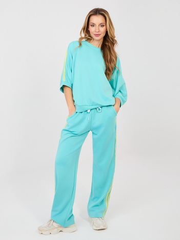 Turkusowa bluza oversize z lampasami RUE PARIS 